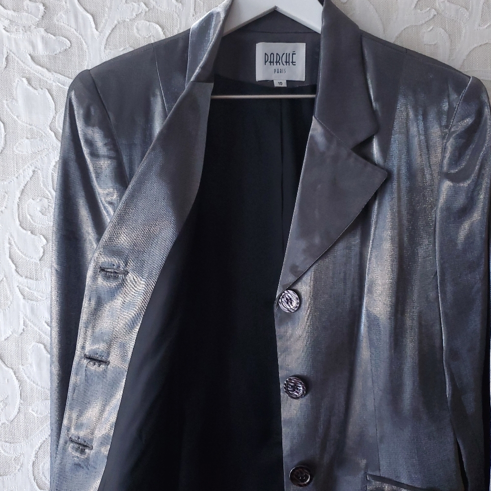 Parché Paris Silver Metallic Trench Jacket - Picture 10 of 12